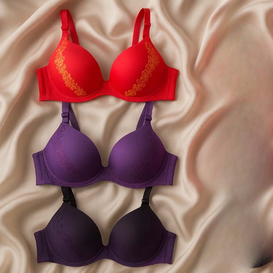 Silk Embroidered Padded Bra for Women – Luxury Undergarment with Soft Silk Fabric, Stylish Embroidery, Comfortable Fit & Everyday Support (Random Color)